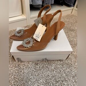 a new day Tan Slingback Heels with Crystal Detail